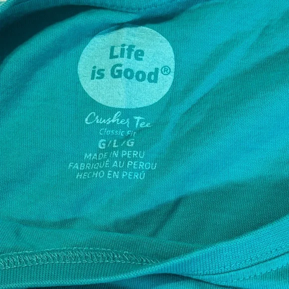 Life Is Good short sleeved, Turquoise Tee with Dog Design - Picture 2 of 5